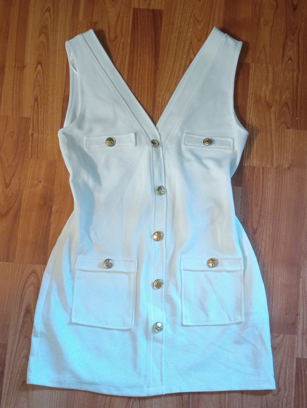 Zara White V-Neck Button-Front Mini Dress